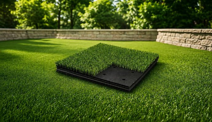 Backyard lawn featuring shawgrass artificial turf