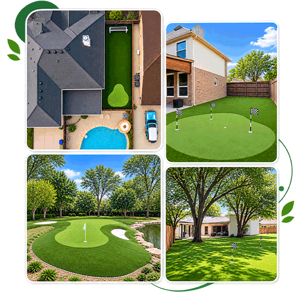 Collage of putting greens with artificial turf